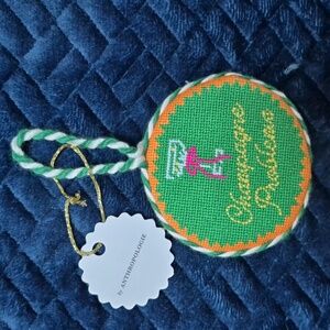 Anthropologie Furbish Studio "Champagne Problems" Needlepoint Ornament NWT!